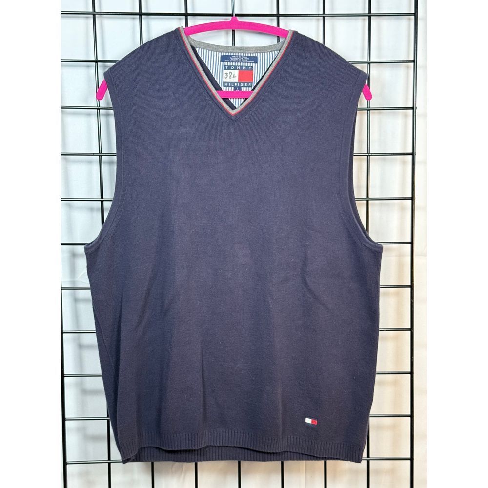 Vtg Tommy Hilfiger V-Neck Sweater Vest Mens L Blue 90s Y2K Preppy Tennis Varsity